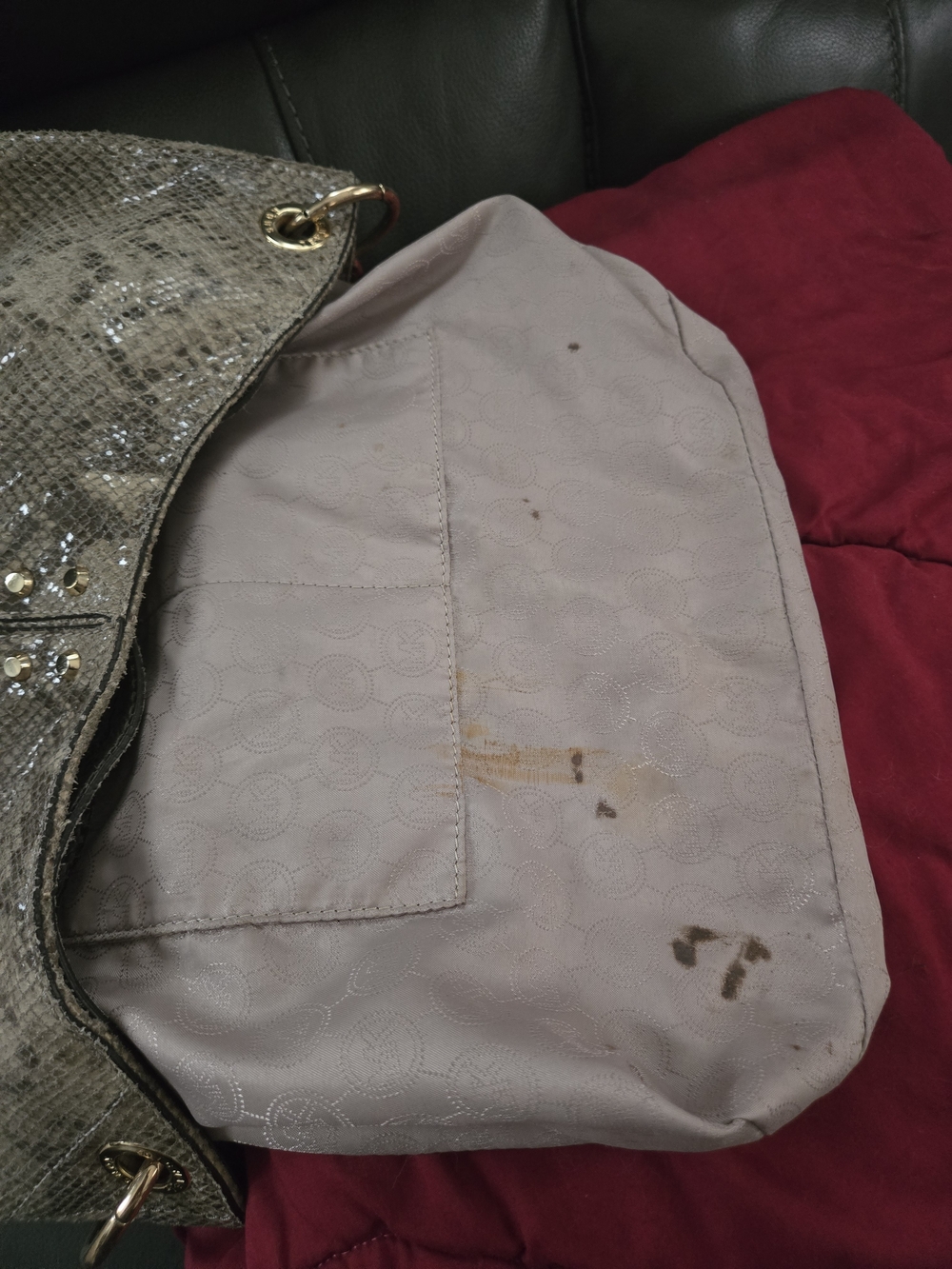 Michael Kors Uptown Astor Python,Taupe Shoulder Hobo with Gold Chain Detail, Y2k - Picture 6 of 7